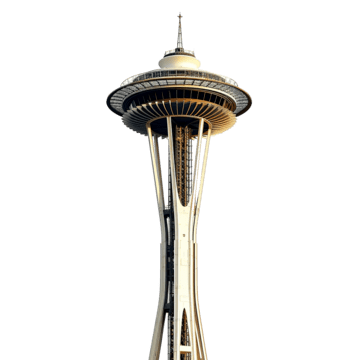 The Space Needle in Seattle, a tall observation tower with a saucer top and slender legs ending in a central column.